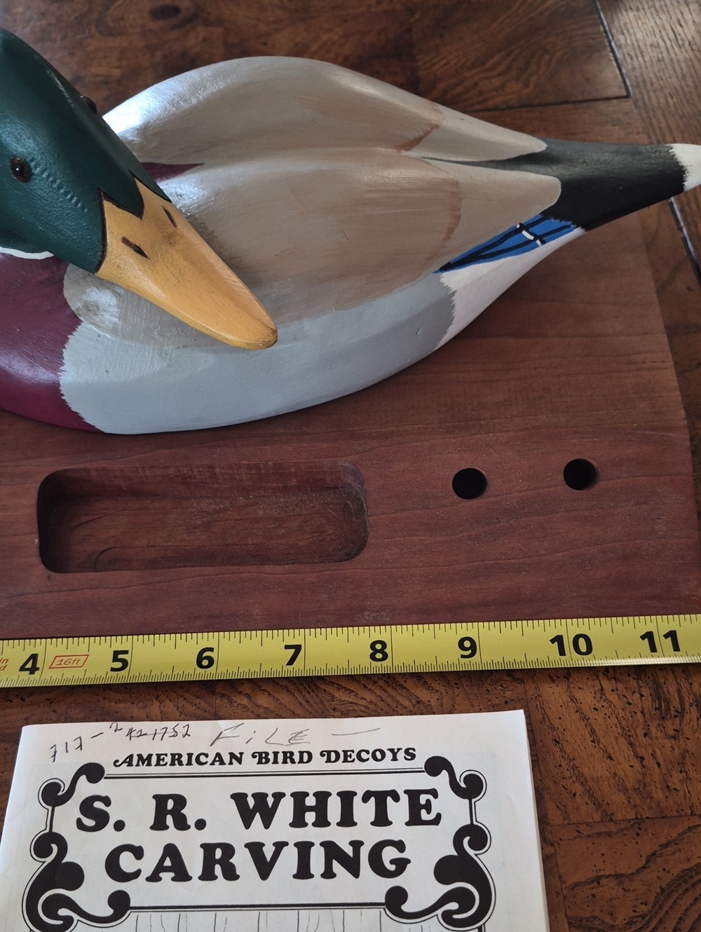 S. R. White Carving Mallard Duck Decoy - Green, Brown, Gray